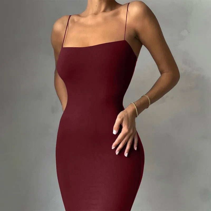 Robe d'été sexy pour femme, Streetwear à la mode, sans manches, dos nu, couleur unie, moulante, à bretelles, décontractée, Clubwear, robes de soirée élégantes