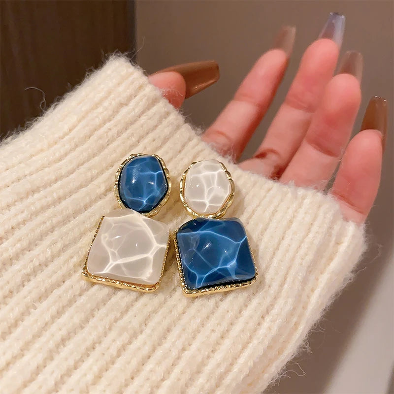 Orecchini Geometrici Asimmetrici Quadrati e Rotondi per Donne, Orecchini in Resina Colorata, Gioielli Estivi alla Moda per Ragazze