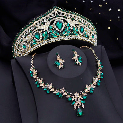 Ensembles de bijoux de luxe pour mariée, diadèmes rouges et boucles d'oreilles, parure de bijoux pour soirée de bal, mariée, accessoire de mariage