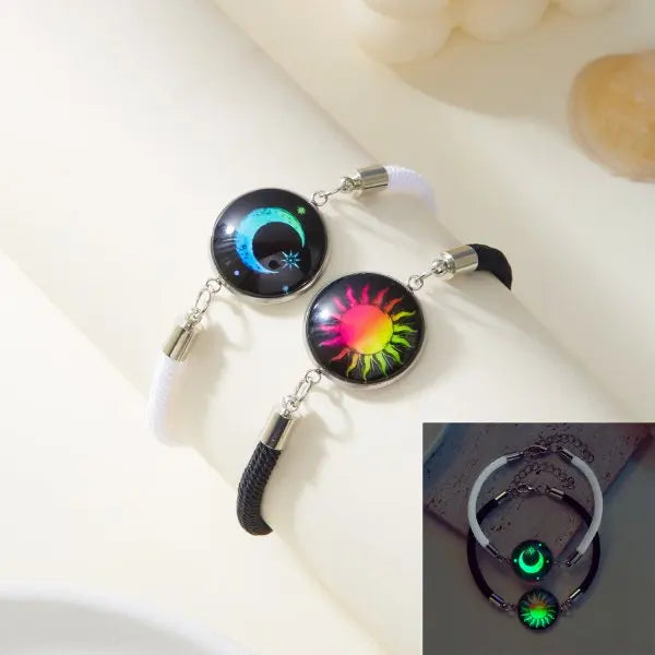 Braccialetti romantici per coppia di sole e luna luminosi per donna Uomo Bracciale coordinato con corda intrecciata fatta a mano Regali di gioielli per San Valentino