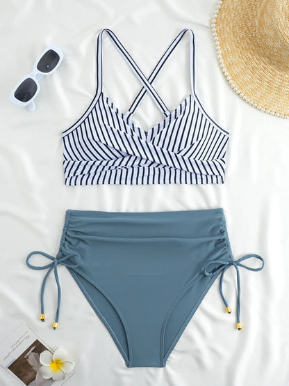 2026 Strappy High Waist Bikinis Padded Swimsuit Women Sexy Swimwear Female Bathers Bathing Swimming Swim Suit Beachwear XL