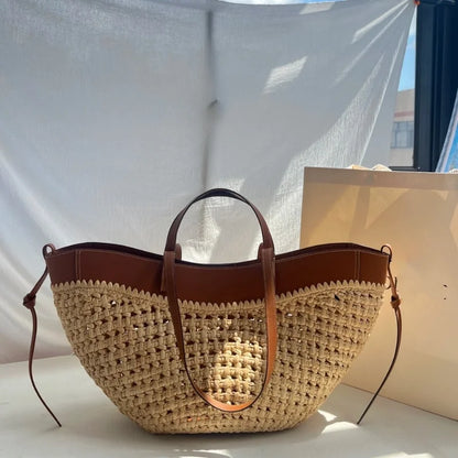 Borsa da donna in paglia intrecciata 2in1 Borsa da ascella in paglia con tracolla regolabile Borsa a tracolla per gnocchi di grande capacità per borsa a secchiello da spiaggia estiva