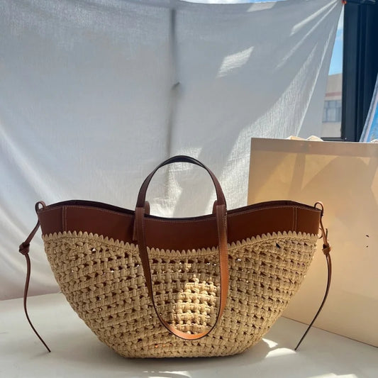 Borsa da donna in paglia intrecciata 2in1 Borsa da ascella in paglia con tracolla regolabile Borsa a tracolla per gnocchi di grande capacità per borsa a secchiello da spiaggia estiva