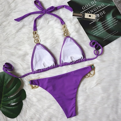 nuovo costume da bagno in due pezzi con strass 2026 cristallo di lusso perizoma Sexy perizoma Bikini Set costumi da bagno da donna costume da bagno Sexy da spiaggia