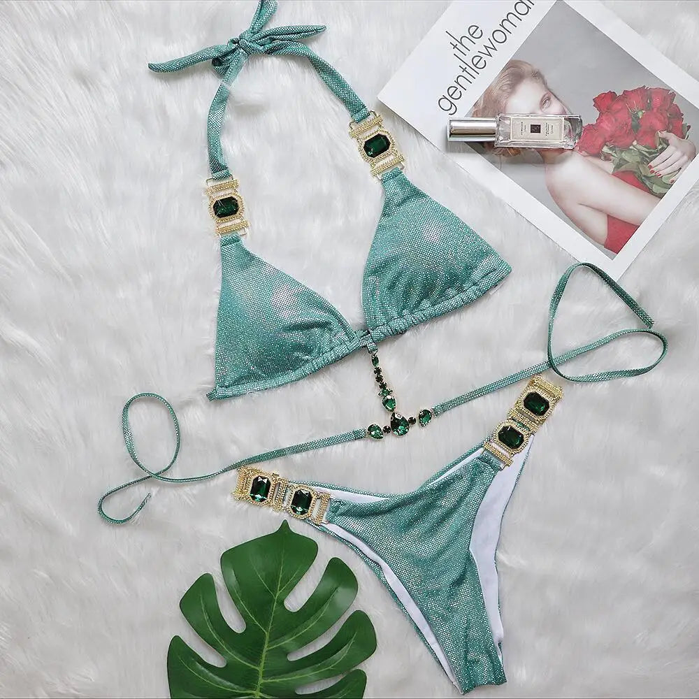 nuovo costume da bagno in due pezzi con strass 2026 cristallo di lusso perizoma Sexy perizoma Bikini Set costumi da bagno da donna costume da bagno Sexy da spiaggia