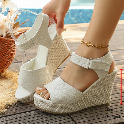 Sandales d'été compensées à talon haut pour femmes, Talon super haut 10 cm, Sandales décontractées à lanière de cheville et plateforme, Grandes tailles 43