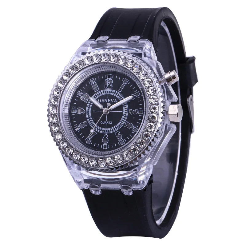 led Flash Orologio luminoso Tendenze della personalità studenti amanti gelatine donna orologi da uomo 7 colori luce Orologio da polso bayan kol saati