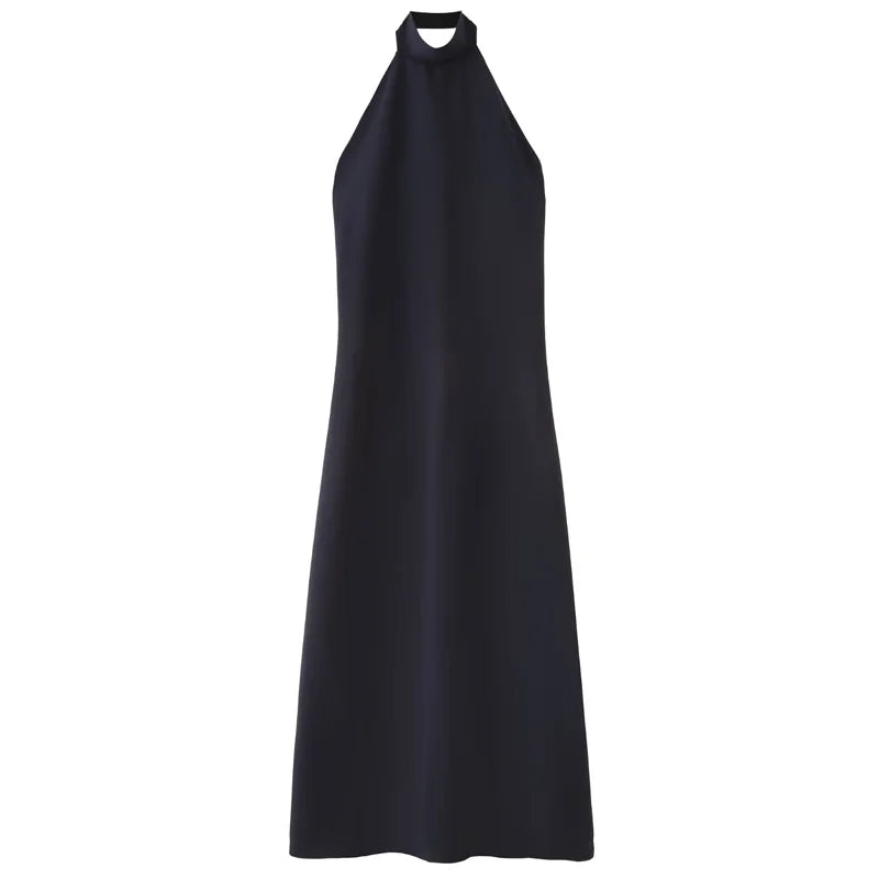 HXAO Abito da donna blu con scollo all'americana Estate Donna 2025 Abiti da sera eleganti da ballo con volant Abito lungo senza schienale Abiti di moda