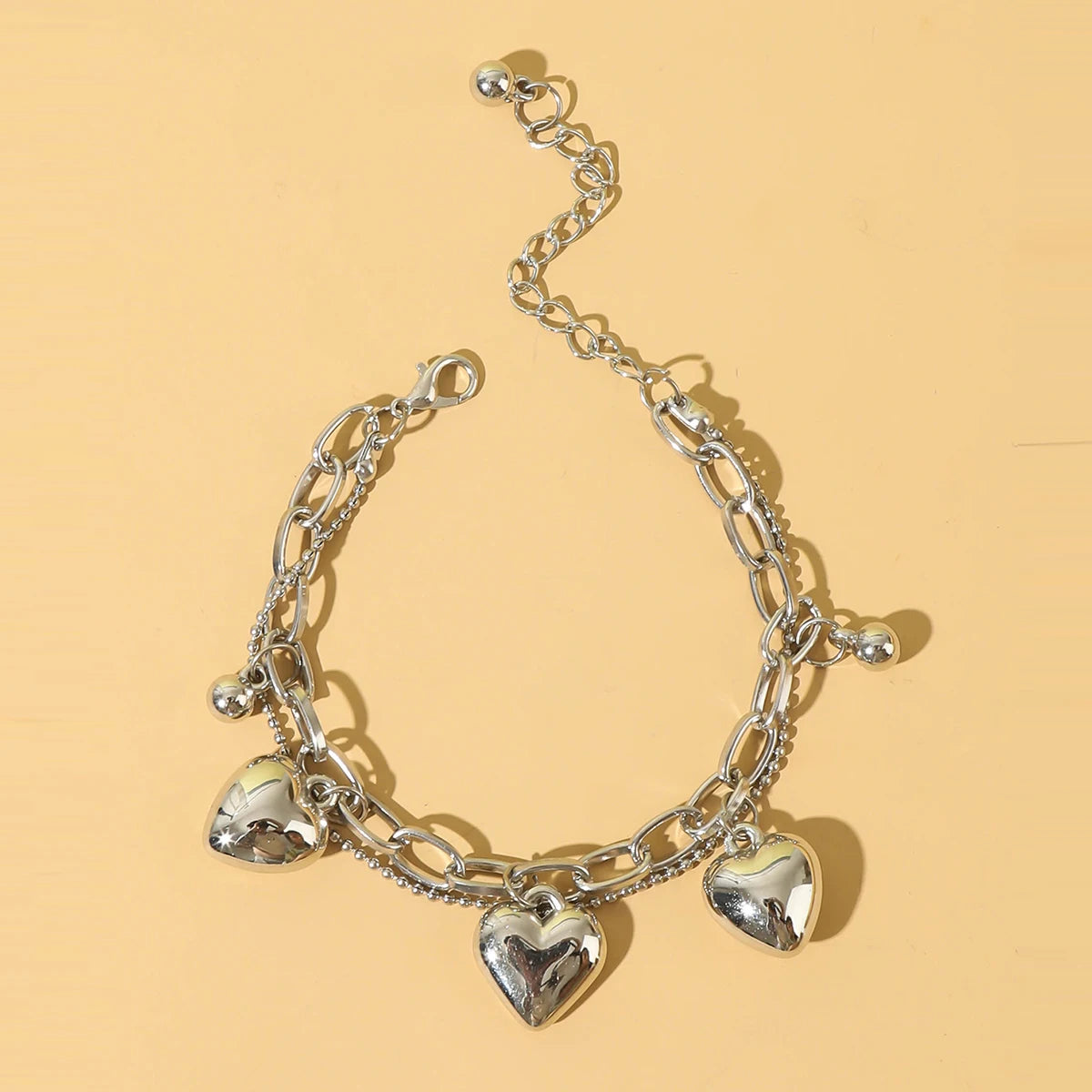 1 pezzo di braccialetto da donna con ciondolo amore a doppio strato in metallo minimalista e alla moda, accessorio moderno e versatile -2061