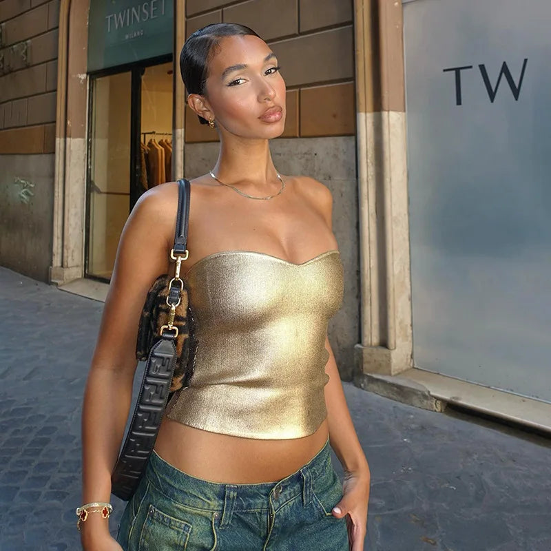 Haut court d'été sans bretelles et dos nu, sexy, style corset, pour femmes, pour soirées et clubs, débardeur sans manches, bustier moulant