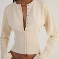Maglione Aderente Sexy da Donna, Collo Tondo, Cardigan in Maglia con Bottoni Frontali, Manica Lunga, Top Streetwear