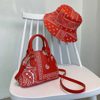 Borsa a conchiglia da donna in pelle PU retrò borsa a tracolla da donna con tracolla a fiori di anacardi estivi Set femminile borse a mano con manico piccolo