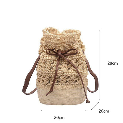 Borsa a tracolla da spiaggia in paglia estiva da donna fatta a mano borsa a tracolla con coulisse cava intrecciata borsa da viaggio con Design femminile di moda lavorata a maglia