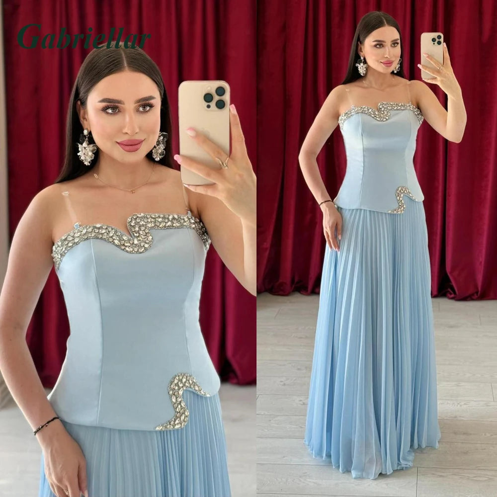 Gabriellar eleganti abiti da sera con strass Dubai senza maniche a trapezio in chiffon pieghe eleganti abiti da festa personalizzati