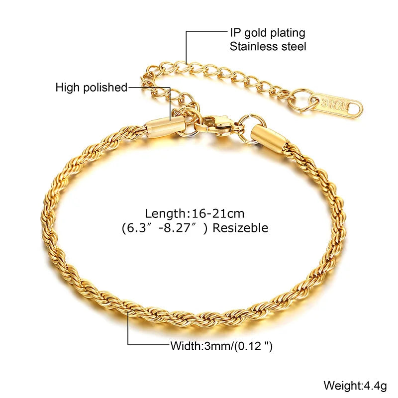 Bracciale in Acciaio Inossidabile Placcato Oro, Non Ossida, Impilabile per Donne, Sottile Catena a Spina di Pesce, Gioiello Impermeabile, Regalo