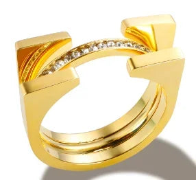 Anello minimalista con cuore d'amore in acciaio inossidabile per donna Anelli con zirconi intarsiati Gioielli di moda romantici impermeabili color oro