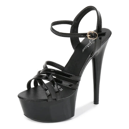 Sandali estivi multicolori da donna con plateau impermeabile, fondo spesso 15 cm, tacchi alti con tacco fine