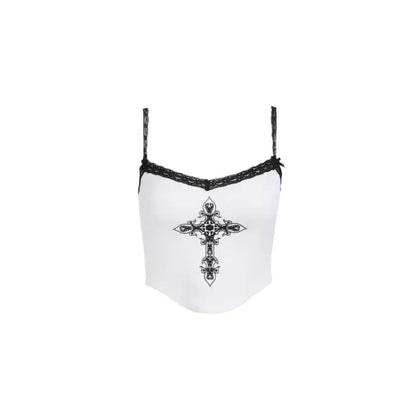 Summer new sexy hot girl slim fit tank top, European and American street style personalized printed lace top for women
