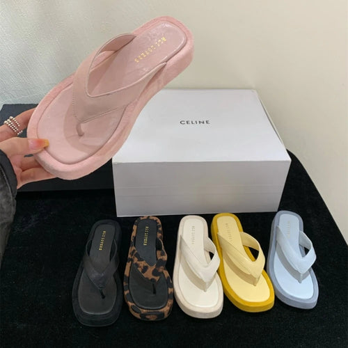 Damen-Slipper für den Sommerurlaub am Strand, modische Plateau-Zehenstegschuhe in Unifarben, minimalistische, vielseitige Damen-Sandalen für den Alltag
