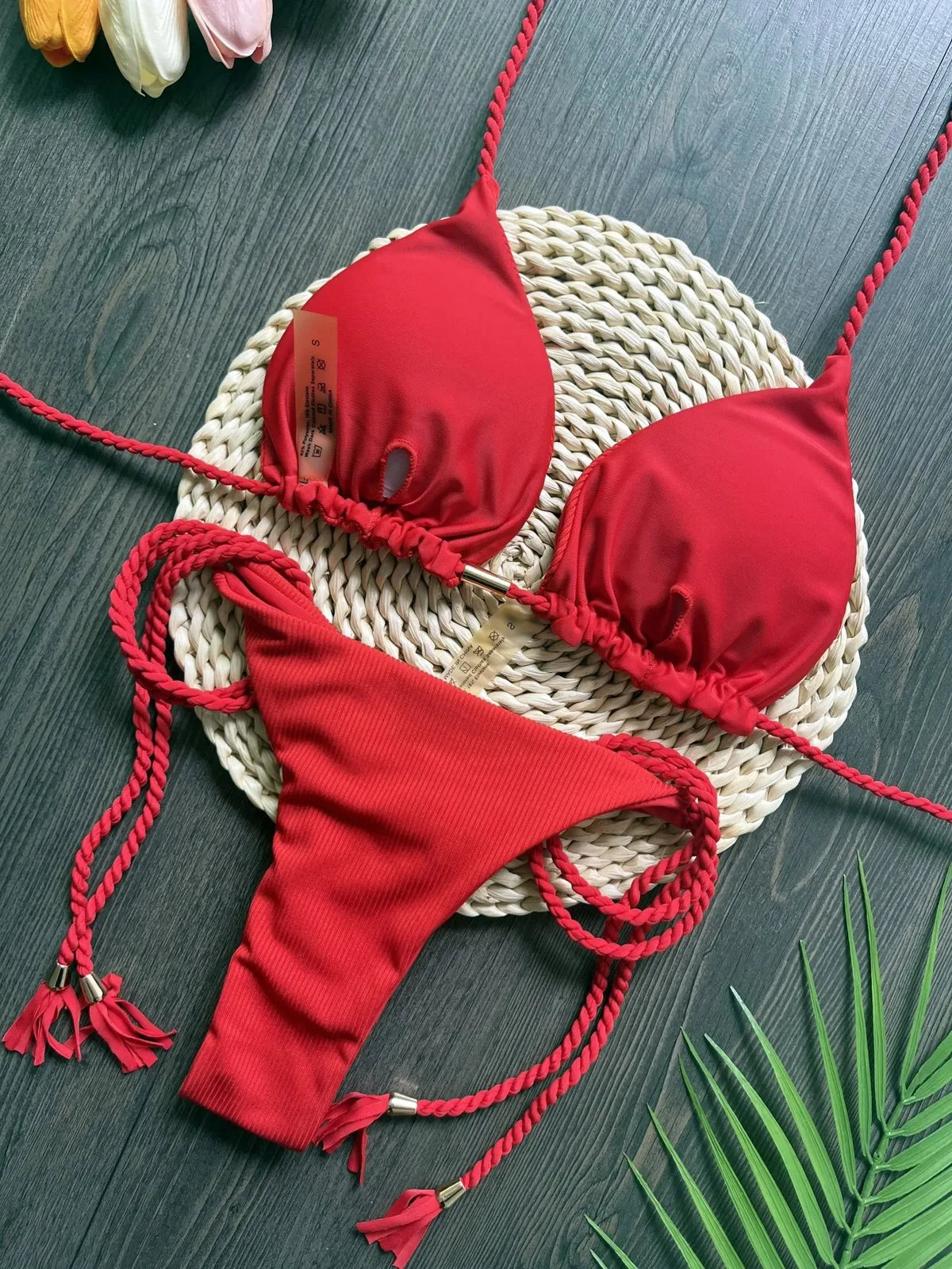 RUOTONSEPT 2024 Sexy Women Swimsuit Braiding rope Bikini Set Two-piece Triangle Solid Swimwear Bathing Suit Brazilian Biquinis