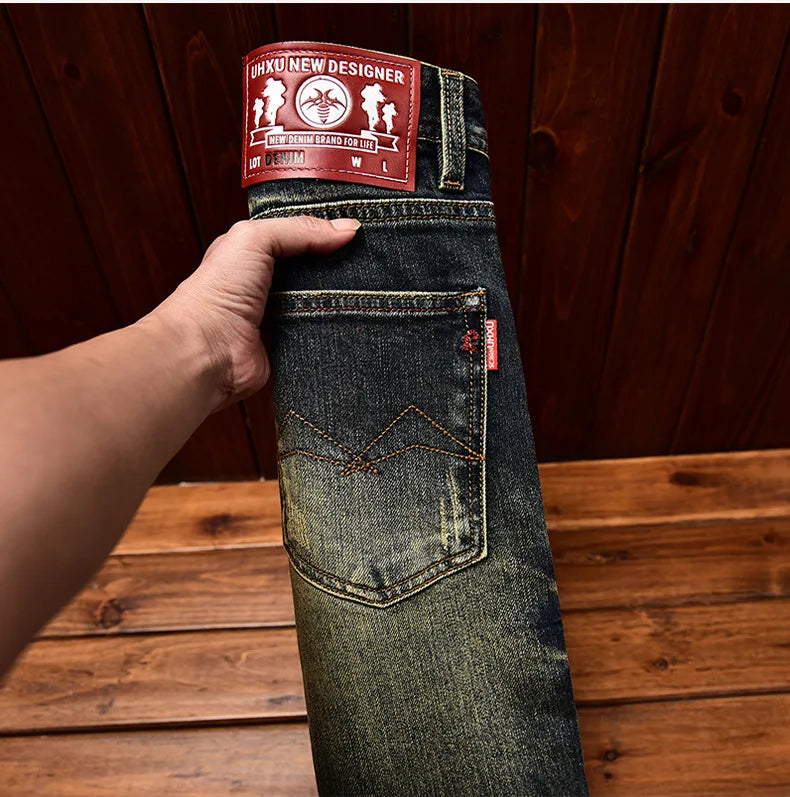 Jeans nostalgici retrò Moda classica da uomo 2025 Nuova caduta Slim Fit Dritto Alla moda Casual Pantaloni lunghi in denim abbinati