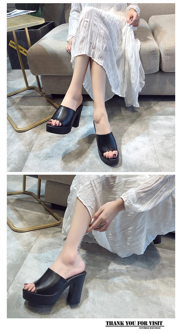 Aphixta 2025 Estate 7 centimetri Tacchi Grossi Presentazioni Aziende Produttrici Giochi Donne Ciabatte Design Bianco Pantofole Della Piattaforma Sandalo Fresco Peep Toe Scarpe Femminili