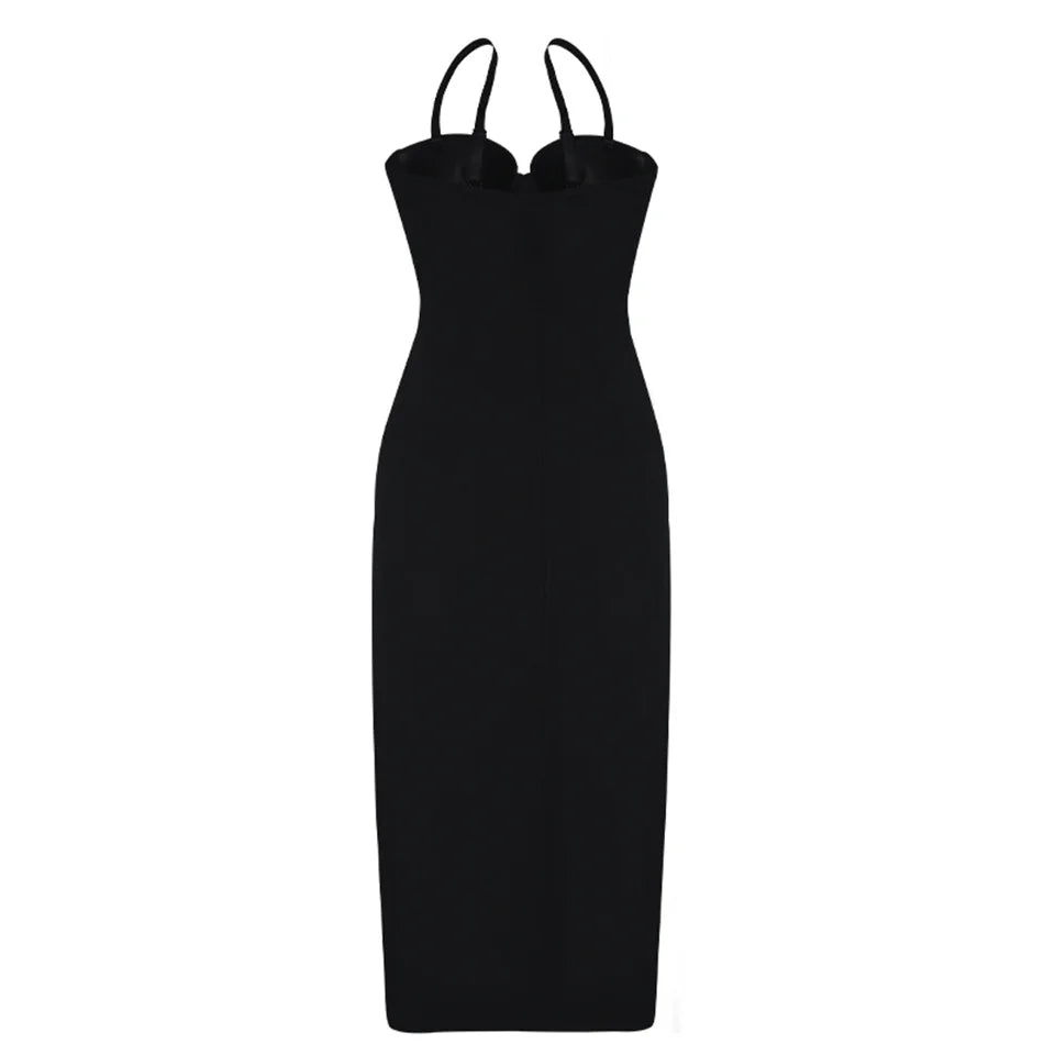 Becirzet Abiti da donna Sexy Girl Push Up Dimagrante Modellamento del corpo Controllo della vita Abito lungo da sera senza schienale con spacco all'americana nero