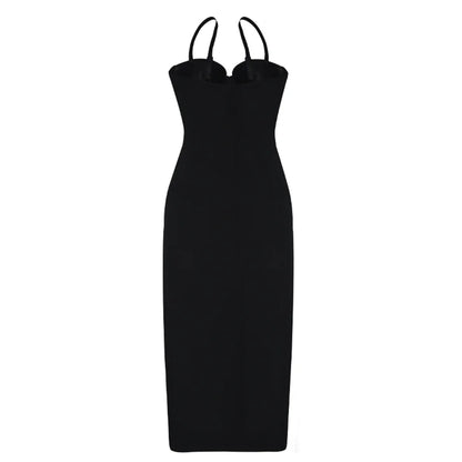 Becirzet Abiti da donna Sexy Girl Push Up Dimagrante Modellamento del corpo Controllo della vita Abito lungo da sera senza schienale con spacco all'americana nero