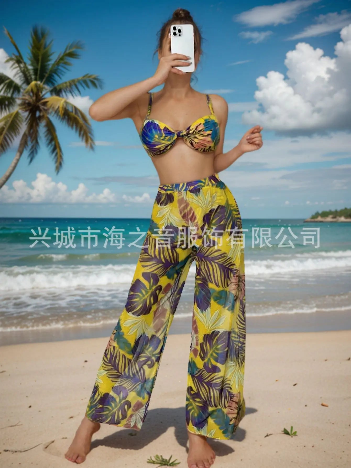 Nuovo costume da bagno bikini sexy pantaloni a rete costume da bagno da donna diviso in tre pezzi