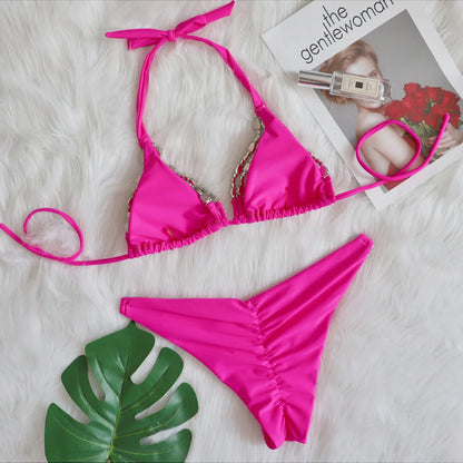 nuovo costume da bagno in due pezzi con strass 2026 cristallo di lusso perizoma Sexy perizoma Bikini Set costumi da bagno da donna costume da bagno Sexy da spiaggia