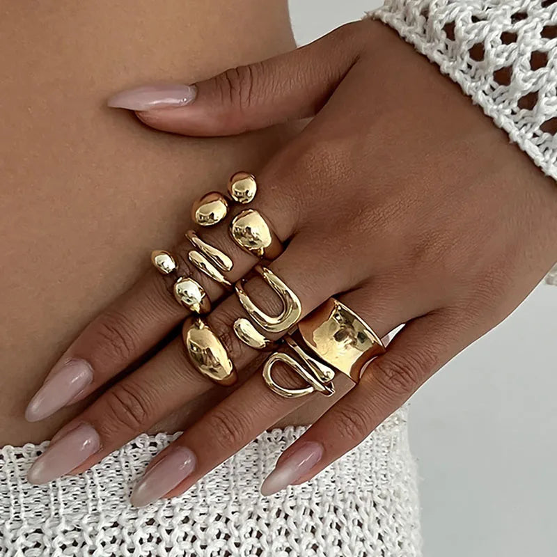 Anelli di metallo vintage di moda per le donne Regalo Punk Hip Hop Oro Argento Colore Irregolare Knuckle Joint Ring 14 pezzi / set