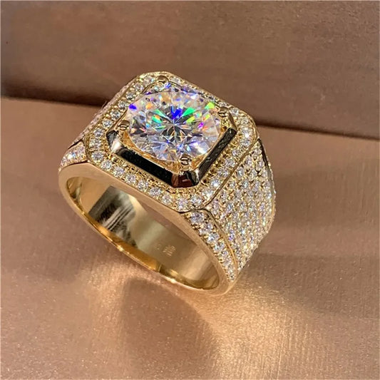 Solitario 14K Oro Maschio 2ct Lab Diamante Moissanite Anello in argento sterling 925 Gioielli Festa Fedi nuziali Anelli per uomo