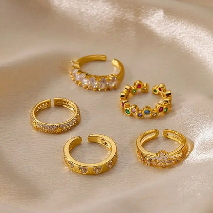 Anelli a forma di cuore geometrico con zirconi per donna Anello nuziale in acciaio inossidabile color oro Gioielli estetici di lusso Regalo per coppia 2025