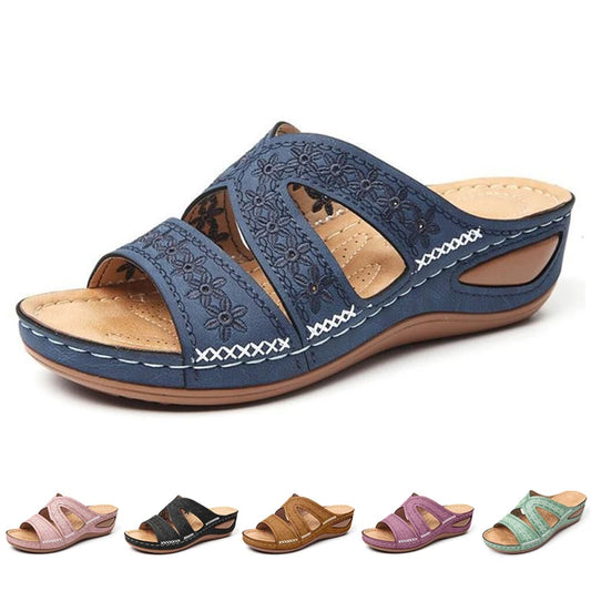 Damen-Keilsandalen Sommer Premium Orthopädische Sandalen Offener Zeh Retro-Hausschuhe Freizeit Damen-Plateau-Hausschuhe Rutschfeste Vintage-Lederschuhe