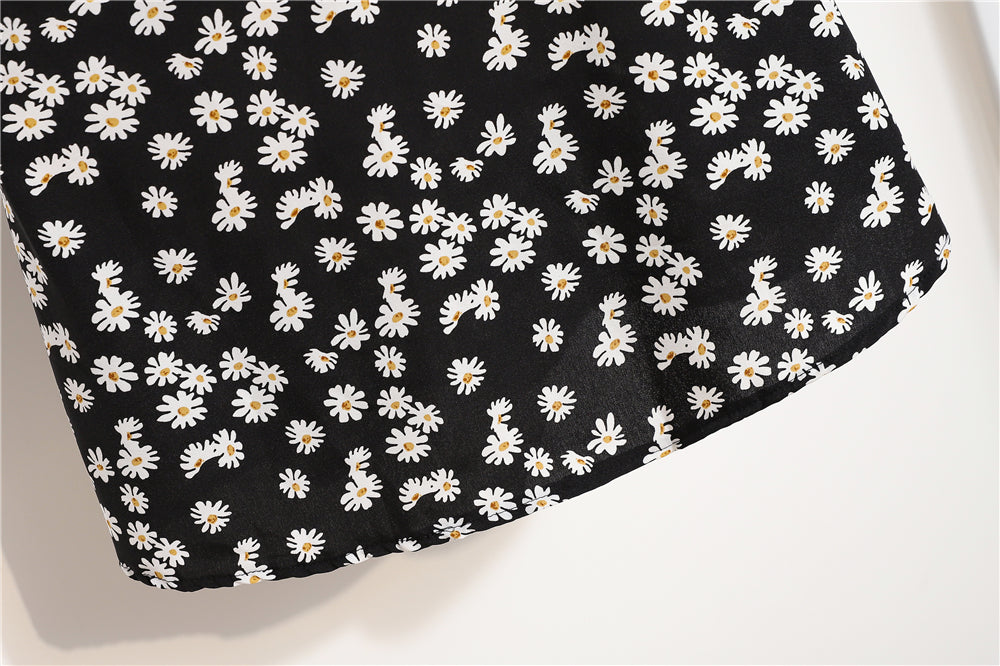 Mini abiti da donna Moda estiva Abiti femminili Stampa Abiti in chiffon floreale Abito casual con maniche corte a pieghe arricciate