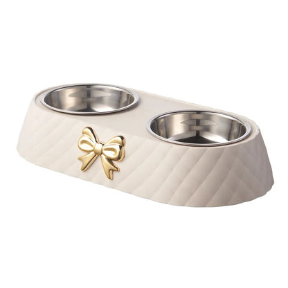 Forniture per animali domestici Papillon Bowknot Ciotola per cibo per gatti Base in PP Ciotola per cani Doppio accessorio per animali domestici in acciaio inossidabile Alimentazione Bere Doppia ciotola