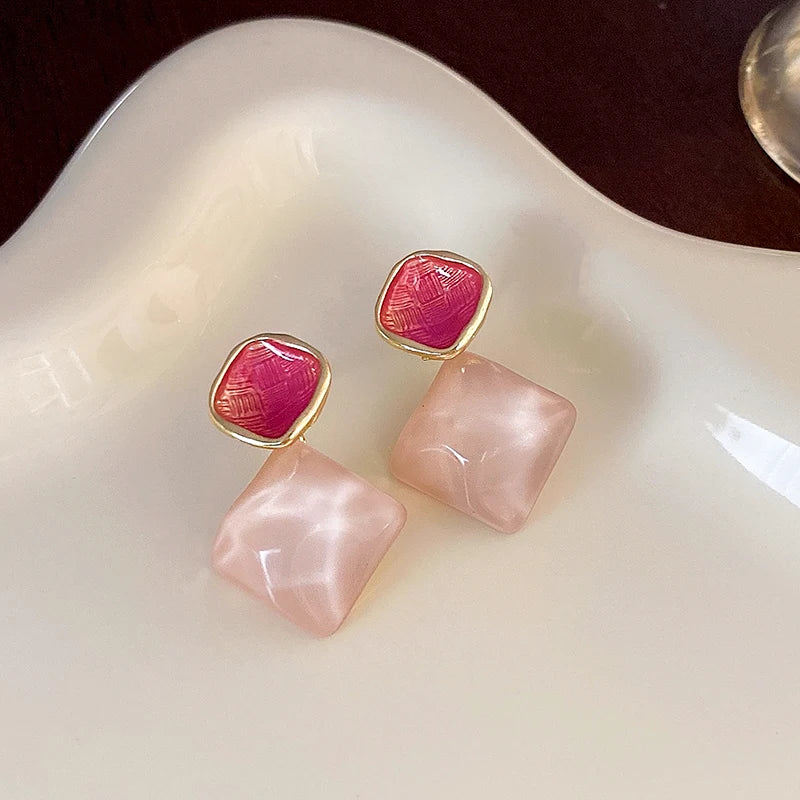 Orecchini Geometrici Asimmetrici Quadrati e Rotondi per Donne, Orecchini in Resina Colorata, Gioielli Estivi alla Moda per Ragazze