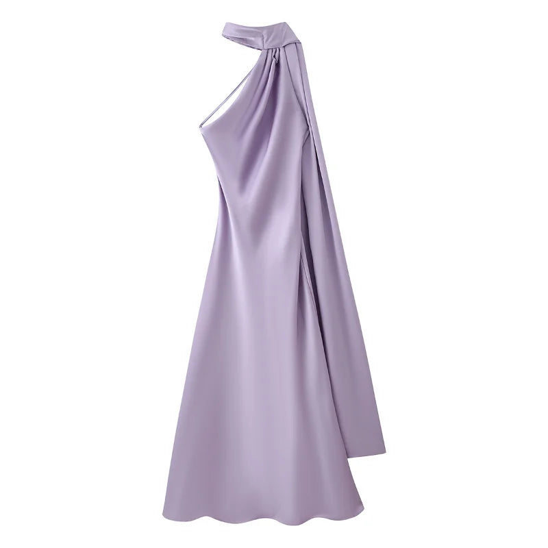 Elegante Abito Lungo da Festa in Raso con Nastro, Vestito Femminile Senza Maniche con Schiena Scoperta, Abiti Chic da Sera Primavera-Estate 2026