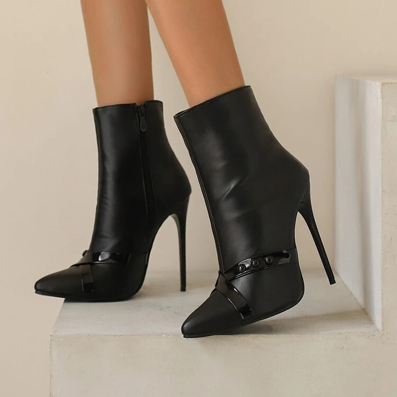 REAVE CAT Sexy Stiletto 12cm High Heel Ankle Boots Leather Party Big Size 44 45 46 47 48 US15 US16 US17 Black Yellow Purple