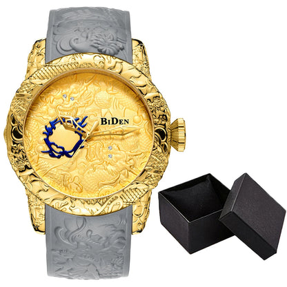 BIDEN impermeabile sport uomo orologi Dragon Design orologio al quarzo per uomo cinturino in Silicone orologio da polso orologio maschile Relogio Masculino