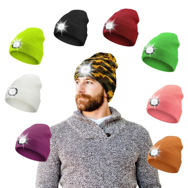 Cappello invernale da uomo con cappello lavorato a maglia ricaricabile a luce LED per berretto da donna da corsa notturna, pesca, equitazione, sport, berretti per adolescenti