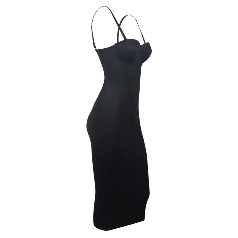 Becirzet Abiti da donna Sexy Girl Push Up Dimagrante Modellamento del corpo Controllo della vita Abito lungo da sera senza schienale con spacco all'americana nero