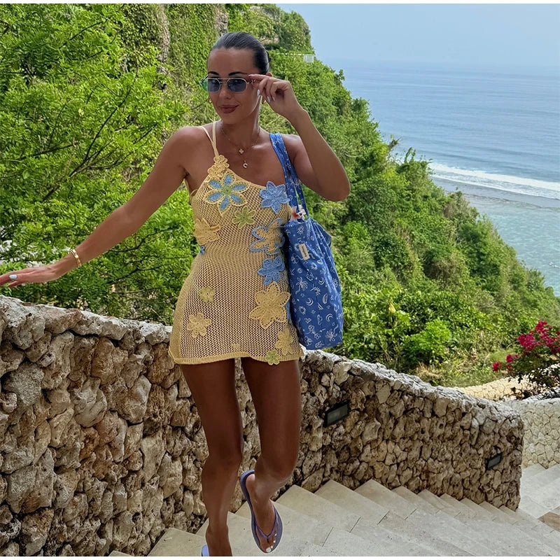 Set di gonne superiori con corsetto da spiaggia lavorato a maglia Set di gonne divise con reggiseno senza maniche con scollo all'americana 3D senza schienale Abiti da donna 2 pezzi Abiti primaverili