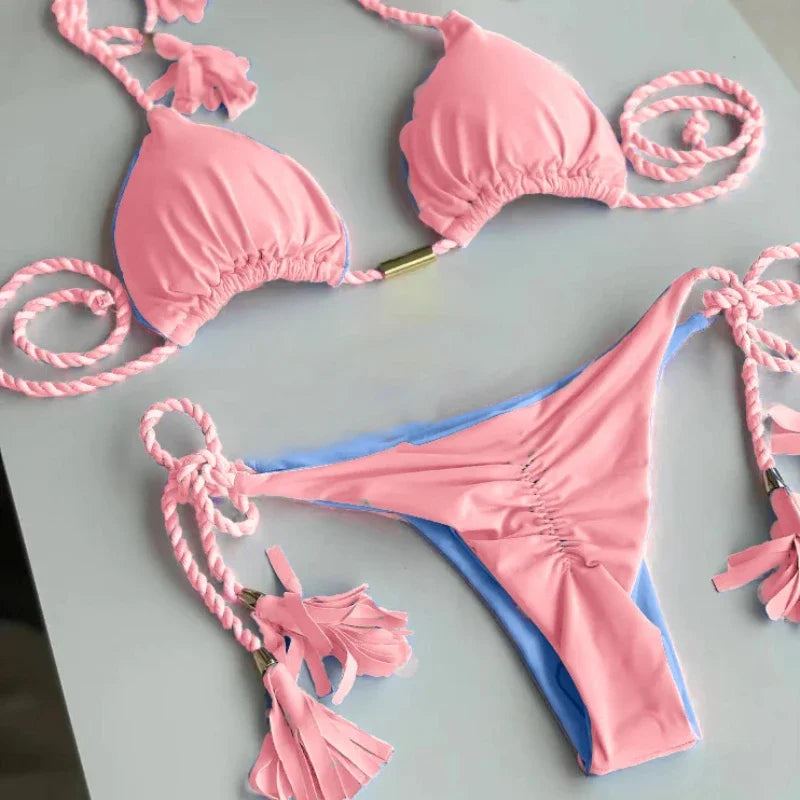 Costume da bagno donna bikini set bikini sexy con coulisse costumi da bagno leopardo due pezzi costume da bagno costume da bagno bikini con lacci biquinis
