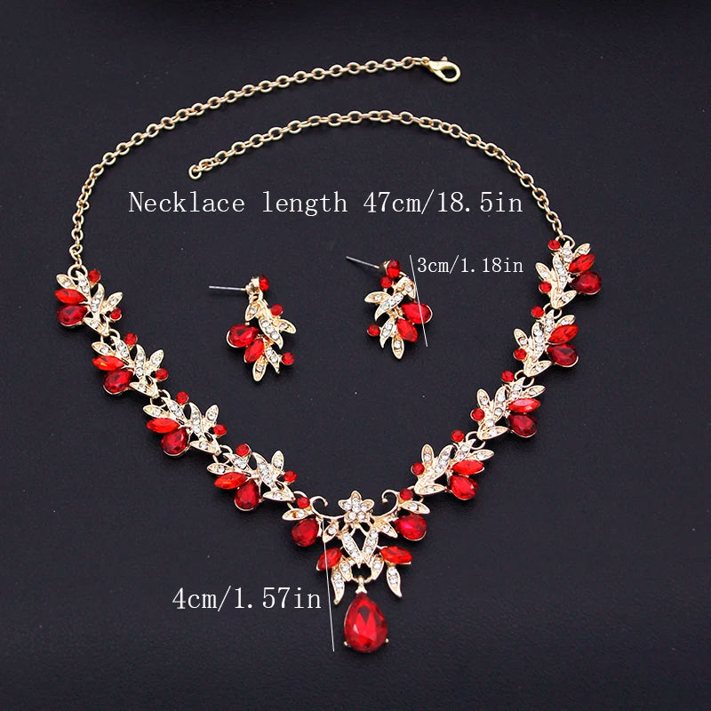 Ensembles de bijoux de luxe pour mariée, diadèmes rouges et boucles d'oreilles, parure de bijoux pour soirée de bal, mariée, accessoire de mariage