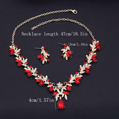 Ensembles de bijoux de luxe pour mariée, diadèmes rouges et boucles d'oreilles, parure de bijoux pour soirée de bal, mariée, accessoire de mariage