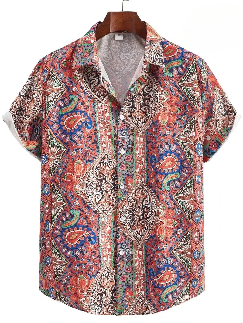 Camicie Hawaii per uomo T-shirt a maniche corte con grafica Paisley 3D Bottoni con risvolto casual Top maschili T-shirt da uomo bohémien oversize estive