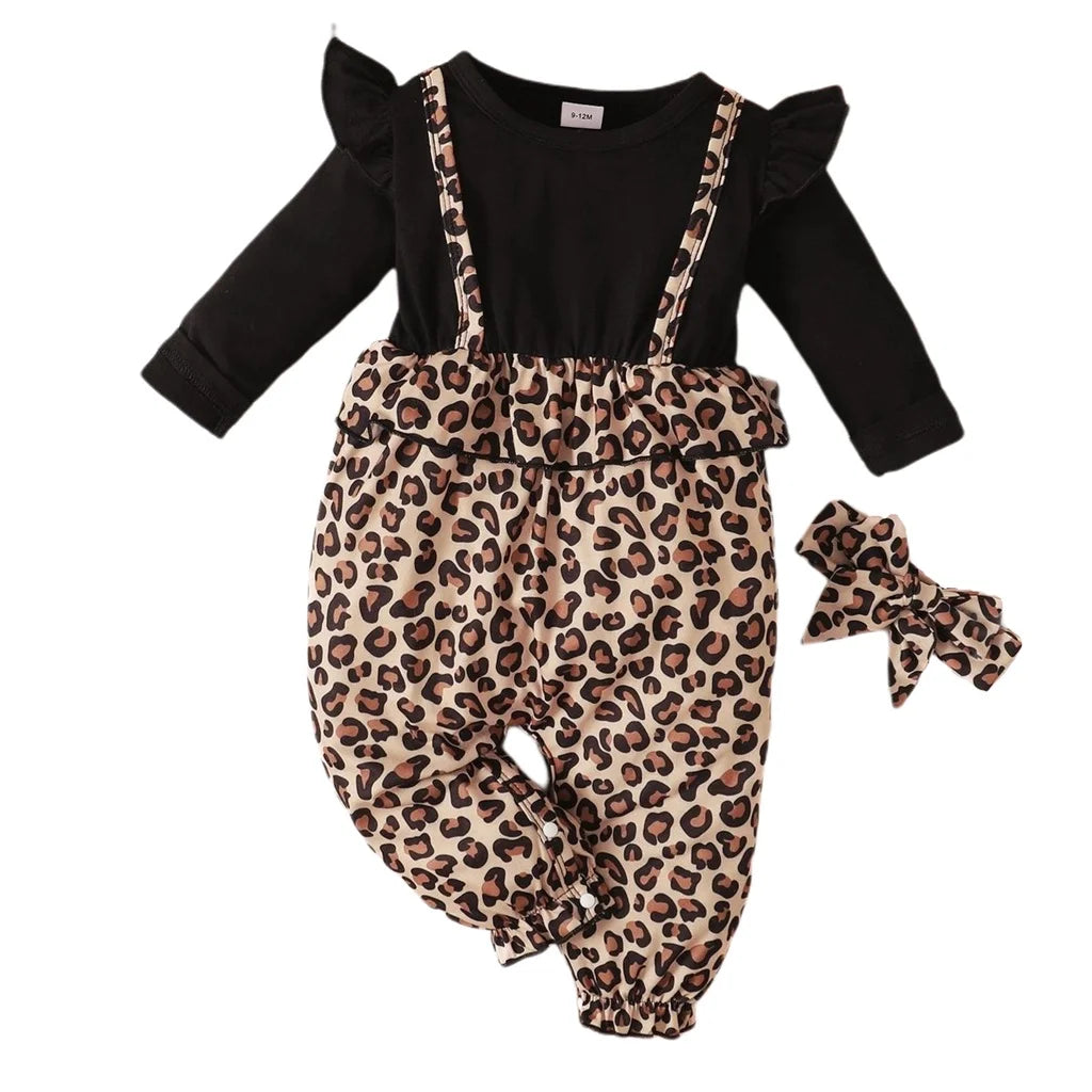 0-18 mesi vestito da neonata con fiocco manica lunga abiti leopardati tutina abbigliamento autunno infantile moda tuta carina