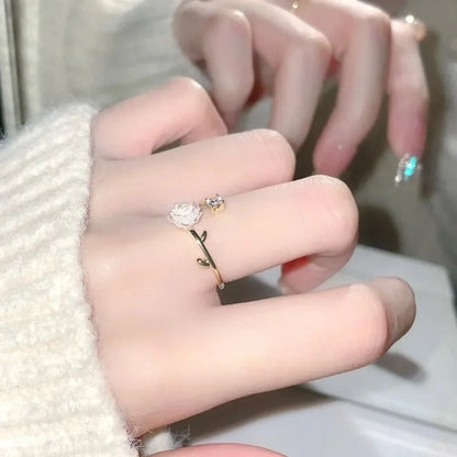 Anelli di apertura del fiore di zircone di lusso per le donne Cubic Zirconia Rosa Fiore di ciliegio Tulipano Anello da dito regolabile Gioielli da sposa