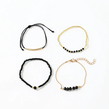 4 pièces/ensemble, bracelets tendance en pierre de verre noire pour femmes, bijoux bohèmes faits à la main